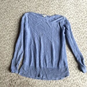 Eileen Fisher 100% Linen Light Blue Open Knit Crew Neck Sweater, size L